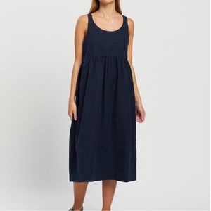 Outland Denim Navy Lily Organic Linen Swing Dress Size Medium